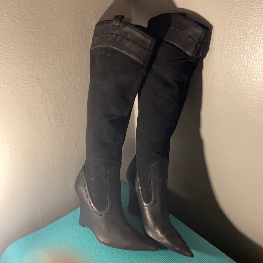 Charles David wedge leather and suede boots